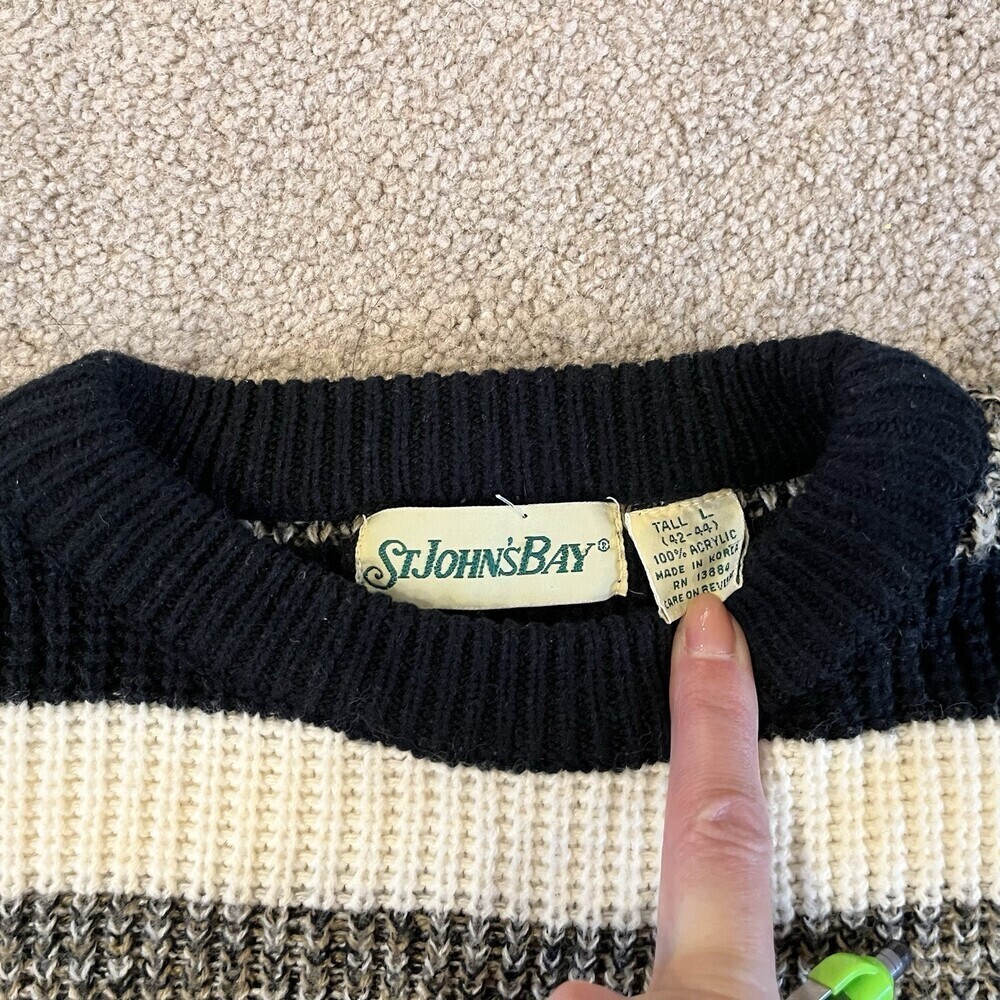 St. John’s Bay Women’s L Tall Striped Knit Sweater Black White Gray Crewneck - Picture 3 of 13